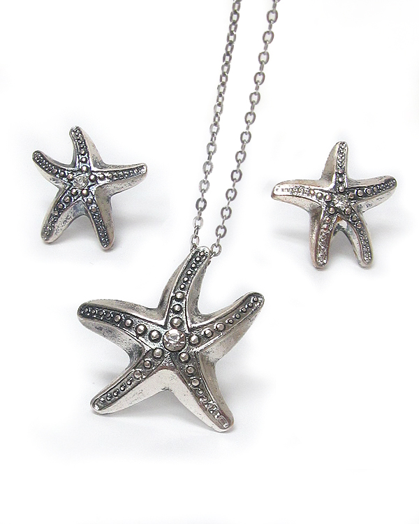 Crystal metal starfish chain necklace earring set