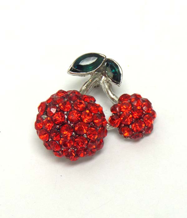 Crystal metal cherry pin or brooch