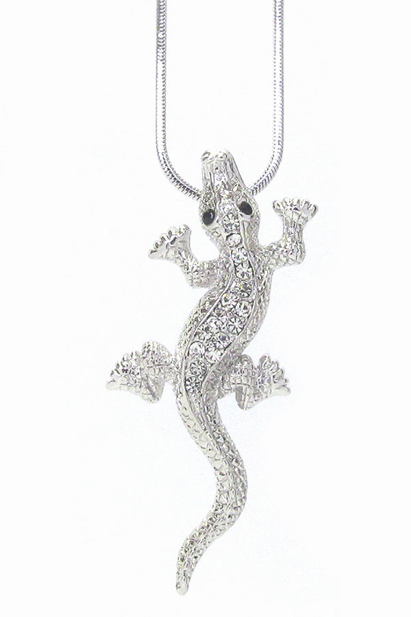 Made in korea whitegold plating crystal lizard pendant necklace