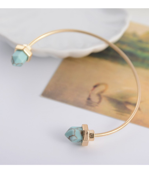 Hexagonal prizm stone wire bangle bracelet