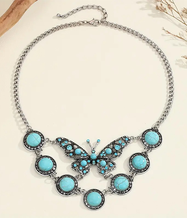 Vintage turquoise butterfly necklace