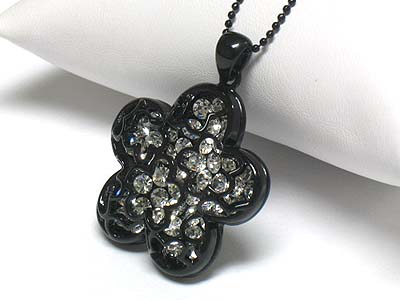 Crystal inside enamel metal flower necklace