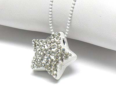 Crystal stud enamel metal puffy star necklace