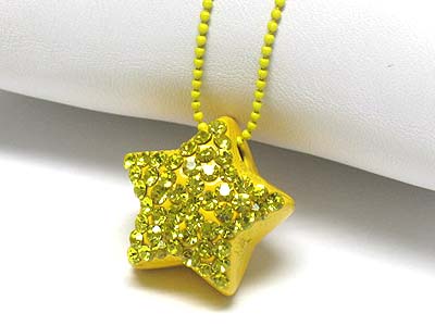 Crystal stud enamel metal puffy star necklace