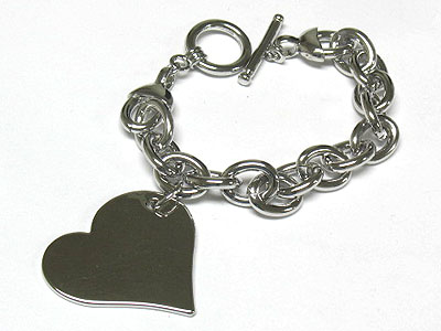 Metal flat heart charm chain bracelet