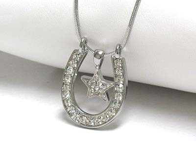 Western theme crystal horse shoe pendant necklace