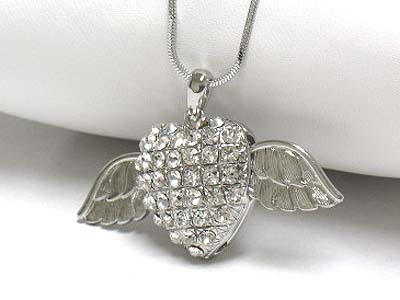 Crystal flying heart pendant necklace