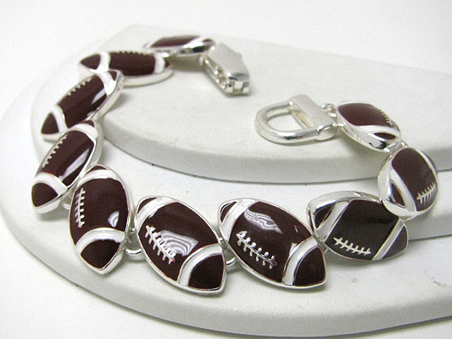 Metal epoxy football theme charm magnetic clasp bracelet