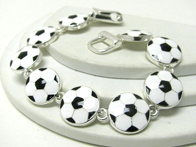 Metal epoxy soccer theme charm magnetic clasp bracelet