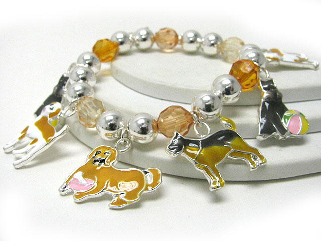 Epoxy metal mixed dog lover charm stretch bracelet