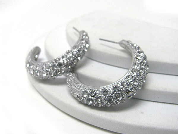 Crystal stud half hoop earring - hoops