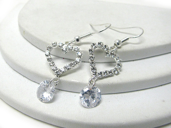 Crystal heart and glass cut drop earring