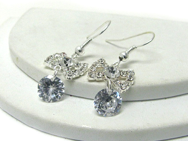 Crystal ribbon and glass cut drop earring