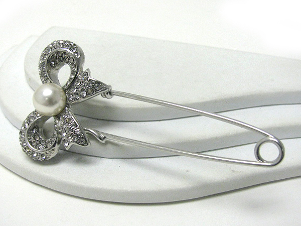 Crystal and pearl deco ribbon pin or brooch