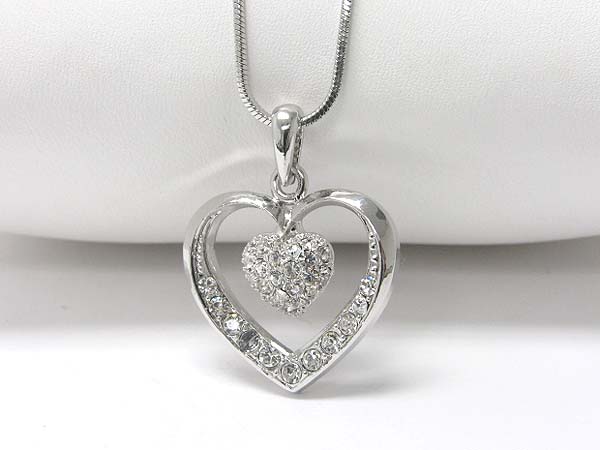 Made in korea whitegold plating crystal stud heart in heart pendant necklace