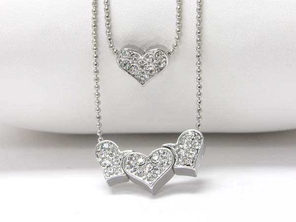 Made in korea whitegold plating crystal stud heart double layer necklace