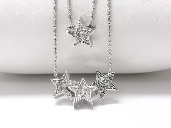 Made in korea whitegold plating crystal stud star double layer necklace