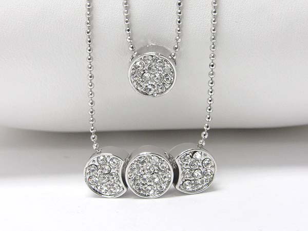 Made in korea whitegold plating crystal stud round  double layer necklace