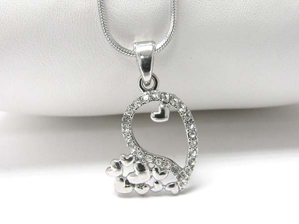 Made in korea whitegold plating crystal stud heart pendant necklace