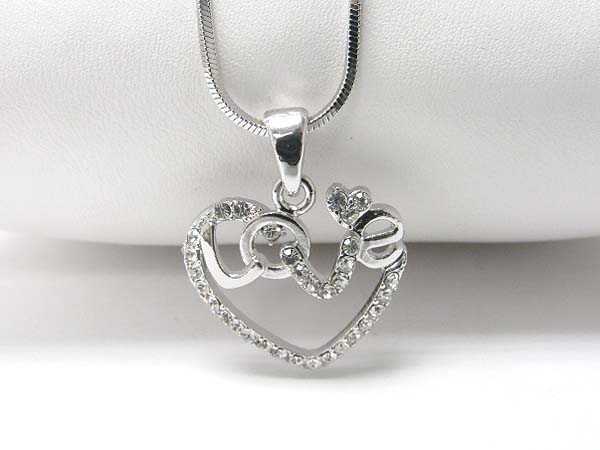 Made in korea whitegold plating crystal stud love heart pendant necklace