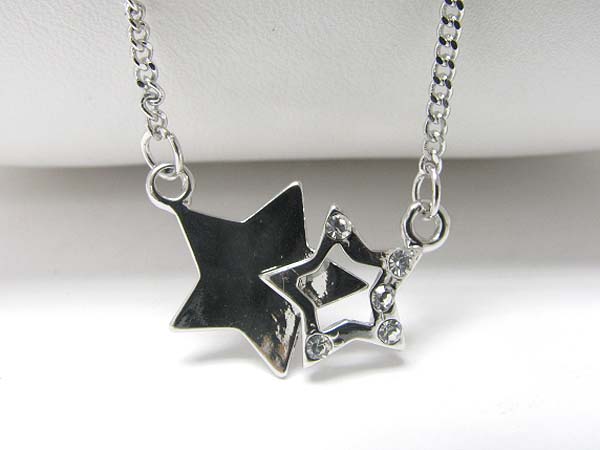 Made in korea whitegold plating crystal stud dual star link necklace