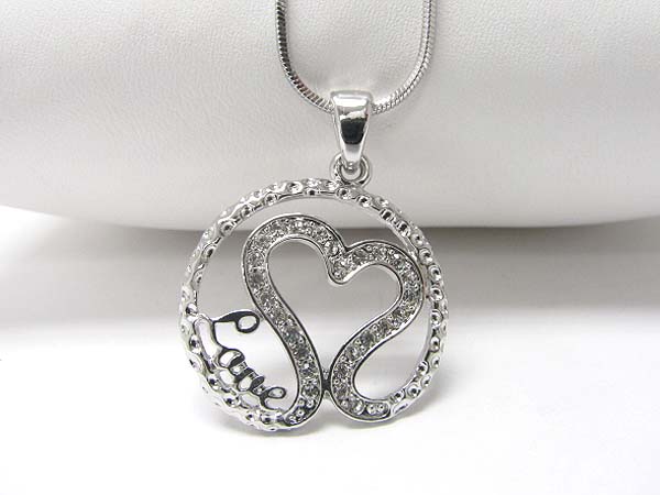 Made in korea whitegold plating crystal stud love heart design pendant necklace