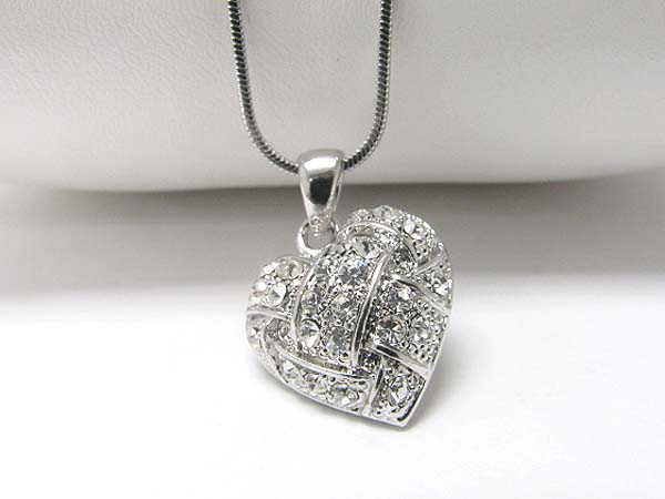 Made in korea whitegold plating crystal stud puffy heart pendant necklace