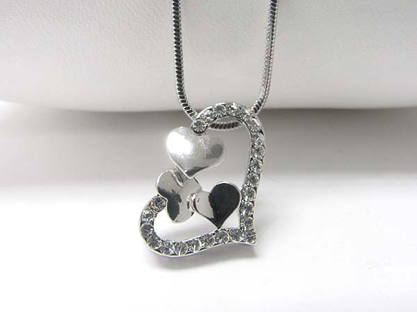 Made in korea whitegold plating crystal stud heart pendant necklace