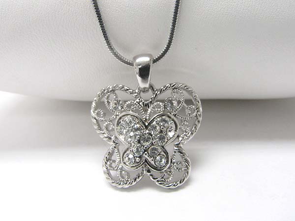 Made in korea whitegold plating crystal stud butterfly pendant necklace