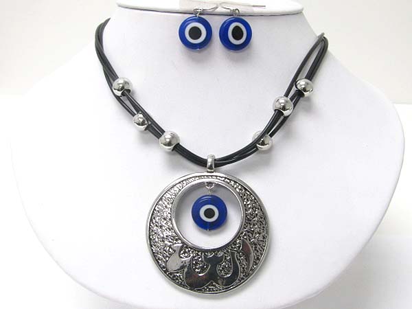 Evil eye round pendant necklace earring set