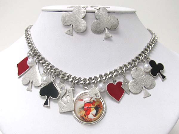 Alice in wonderland theme charm dangle necklace earring set