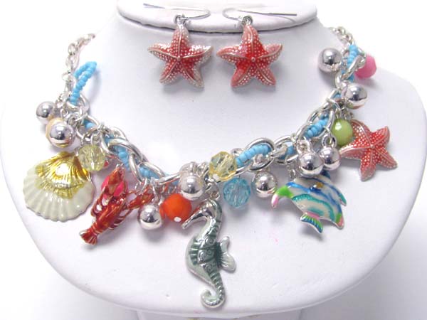 Sea animal theme cahrm dangle necklace earring set