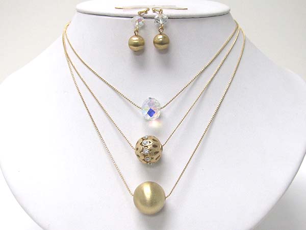 Crystal stud triple level ball necklace earring set