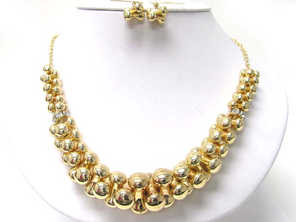 Cluster metal ball link necklace earring set