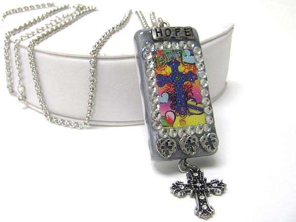 Cross theme domino printed s hook hot fix charm necklace