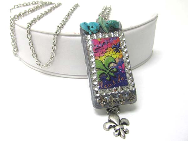 Fleur de lis theme domino printed s hook hot fix charm necklace