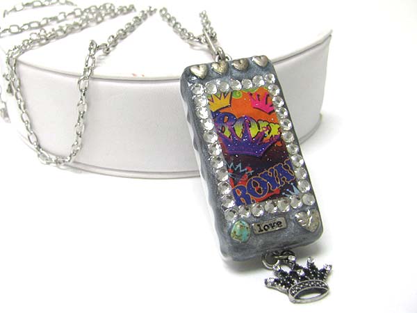 Crown theme domino printed s hook hot fix charm necklace