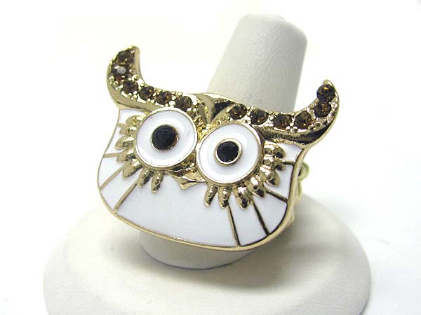 Crystal stud owl stretch ring