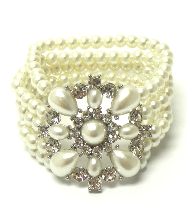 Crystal and pearl mix flower stretch bracelet