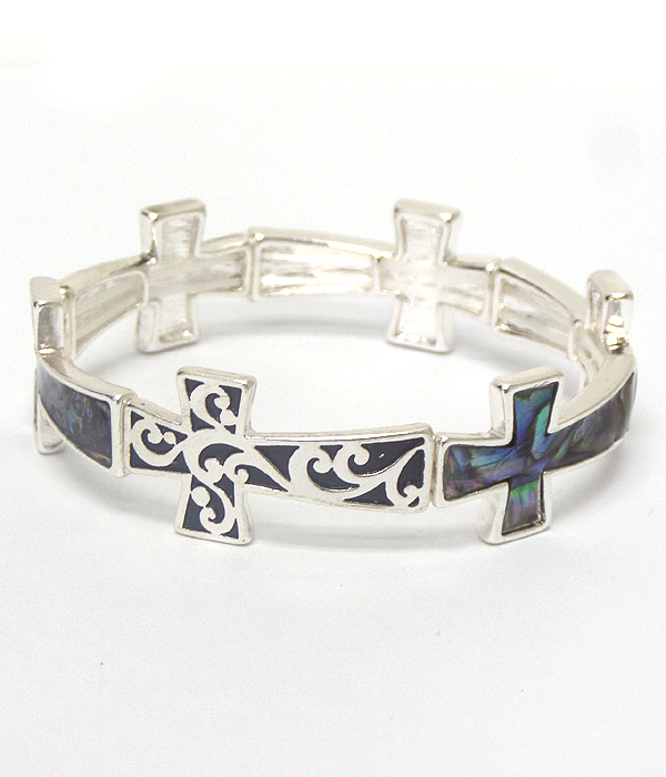 Abalone stone with design cross bracelet