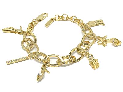 Crystal multi shoes charm chain bracelet 