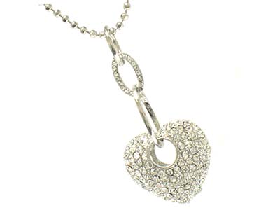 Crystal dense heart pendant chain linked necklace