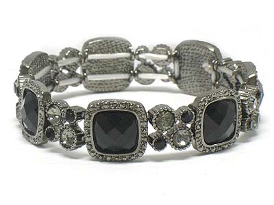 Multi square facet cut acrylic stone and crystal deco double stretch bracelet 