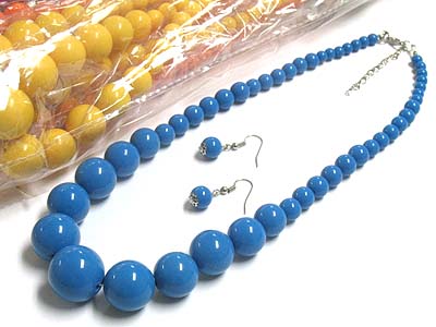 Assorted color dozen pack - opaque gradation ball bead necklace and earring set mens jewelry