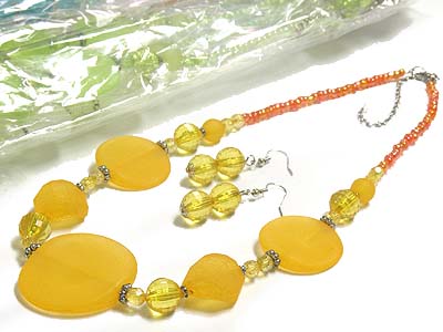 Assorted color dozen pack - acrylic frosty nugget and bead necklace and earring set mens jewelry