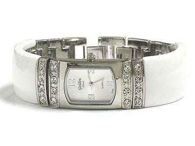 Modern style crystal deco face and half acryl and half metalband watch 