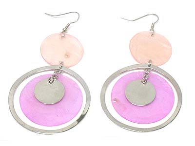 Round shell and metal charm dual earring