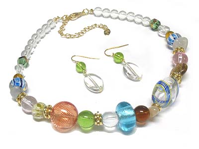 Boutique style murano glass bead necklace and earring set