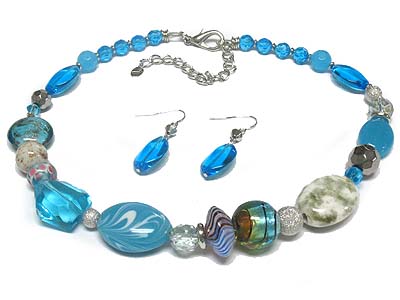 Boutique style murano glass bead necklace and earring set