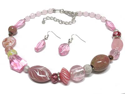 Boutique style murano glass bead necklace and earring set